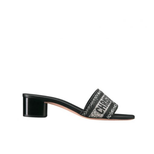 Dior Dway Heeled Slide Embroided Cotton Black - Image 10