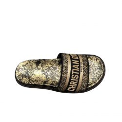 Dior Dway Toile De Jouy Embroidered Slipper Black Gold Tone