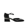 Chanel Mary Jane Velvet Patent Leather Imitation Pearls Black