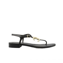 Chanel Gold Pearl Cc Logo Thong Sandals Black