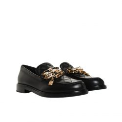 Chanel Lambskin Pearl Crystal Quilted Cc Logo Jewelry Loafers Black
