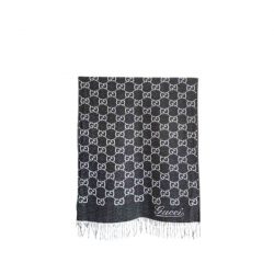 Gucci Gg Jacquard Wool Scarf Black And White