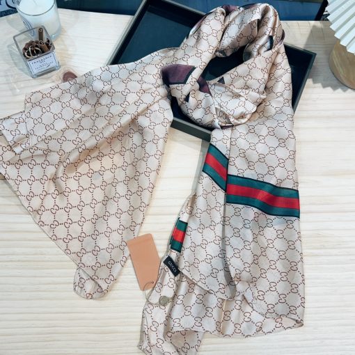 Gucci Gg Neutral Hosebit Silk Scarf Beige 90Cm - Image 7