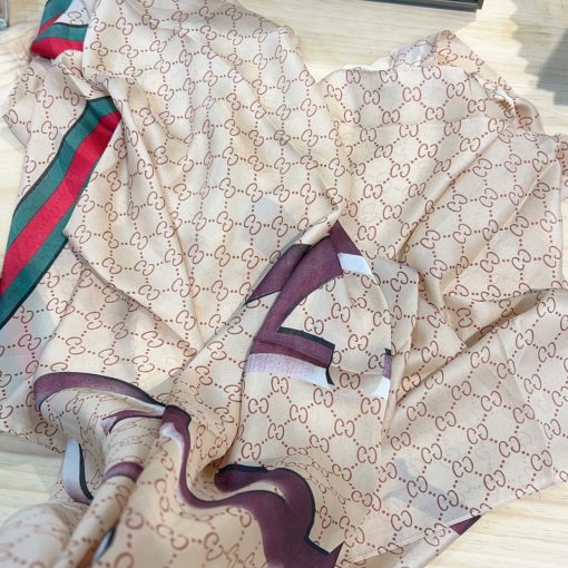 Gucci Gg Neutral Hosebit Silk Scarf Beige 90Cm - Image 4