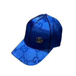 Gucci Gg Monogram Gold Logo Baseball Cap Blue
