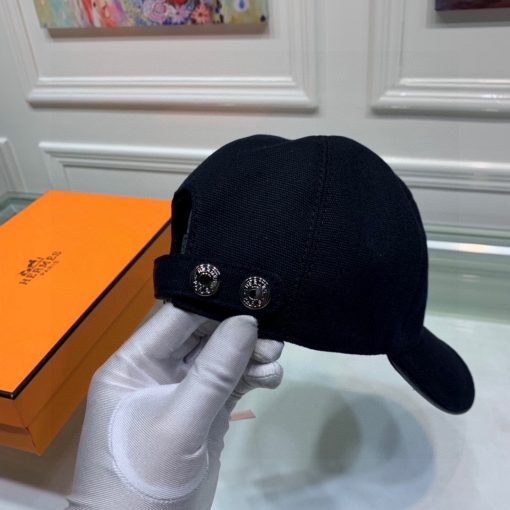 Hermes Logo Canvas Cap Black - Image 2