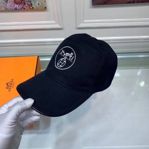 Hermes Logo Canvas Cap Black - Image 4