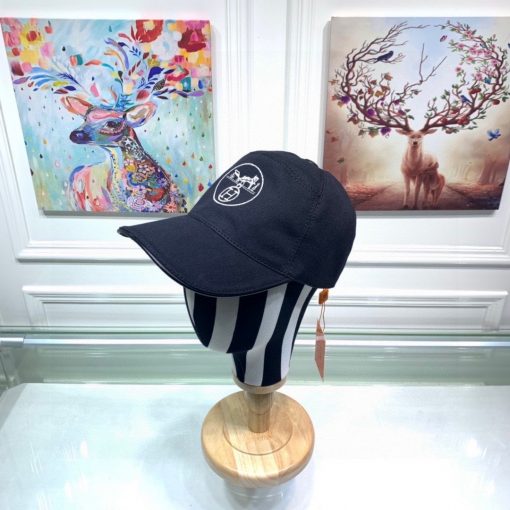 Hermes Logo Canvas Cap Black - Image 5
