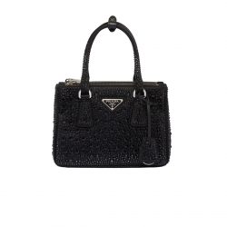 Prada Galleria Satin Mini Bag With Crystals Black 23Cm 1Ba906 2Awl F0002 V Eoy