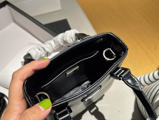 Prada Logo Embellished Leather Cross Body Bag Black 15Cm - Image 2