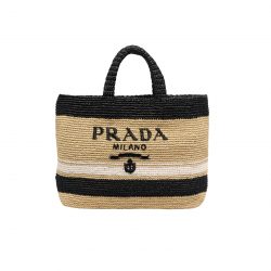 Prada Raffia Large Tote With Beige And Black