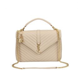Saint Laurent College Large Chain Bag Beige 25Cm