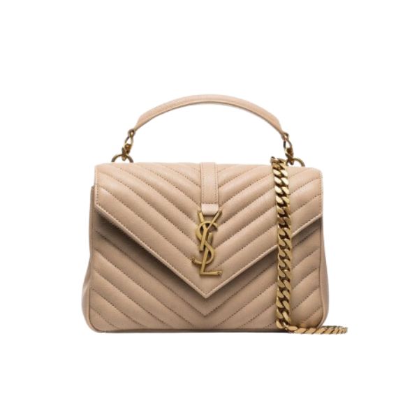 Saint Laurent College Medium Chain Bag In Quilted Leather Beige 24Cm 600279Brm072721