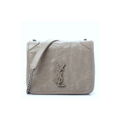 Saint Laurent Niki Vintage Leather Chain Wallet Grey 19Cm