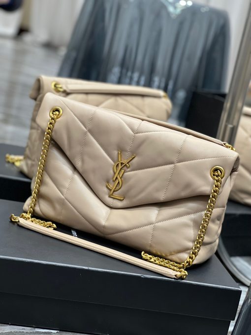 Saint Laurent Puffer Medium Chain Bag In Quilted Lambskin Beige - Image 4