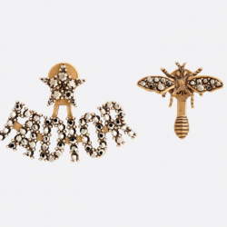 Dior Antique Gold-Finish Metal And Gold-Tone Crystals Earrings E0640Adrcy_D899