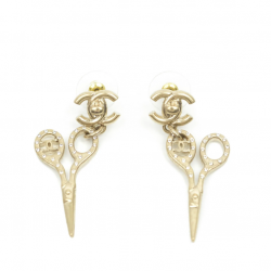 Chanel Cc Lock Crystal Scissors Drop Earrings
