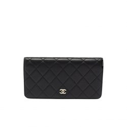 Chanel Black Quilted Lambskin Classic Long Flap With Silver Hardware Wallet 19.5Cm