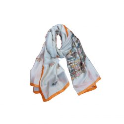 Hermes Silk Scarf Art Nouveau Pattern White 90Cm