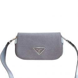 Prada Saffiano Leather Identity Shoulder Bag Gray 25Cm
