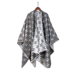 Chanel Cc Logo Camellia Scarf Grey