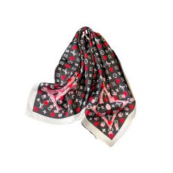 Louis Vuitton Silk Square Scarf Monogram And Heart Black 70Cm