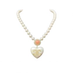 Chanel Cc Heart Pearl Necklace