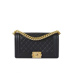 Chanel Medium Boy Quilted Lambskin Gold Chain Black 25Cm