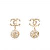 Chanel New Cc Gold Ball Crystal Pearl Drop Earrings