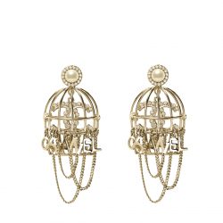 Chanel Birdcage Brooch Golden Earrings