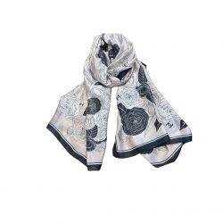 Chanel Cc Square Silk Scarf With Flower White 90Cm