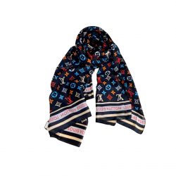 Louis Vuitton Colorful Monogram Scarf Dark Blue 180Cm