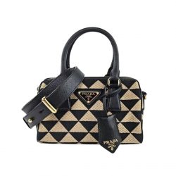 Prada Symbole Embroidered Fabric Top-Handle Black