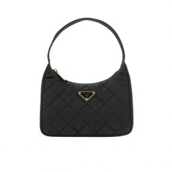Prada Contenitore Maniglia Tessutu Nylon Quilted Shoulder Bag Black 21Cm