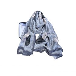 Chanel Cc Square Silk Scarf With Flower Light Blue 90Cm