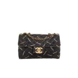 Chanel Vintage Classic Logo Print Jumbo Canvas Xl Maxi Flap Bag Black 32Cm