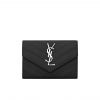 Ysl Multi-Folded Wallet In Grain De Poudre Embossed Leather Black 414404Bow021000
