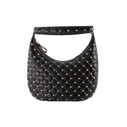Valentino Rockstud Spike Leather Hobo Bag Black 28Cm 3W2B0M32Was
