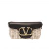 Valentino Loco Vlogo Flap Straw Shoulder Bag Black18Cm