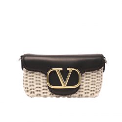 Valentino Loco Vlogo Flap Straw Shoulder Bag Black18Cm