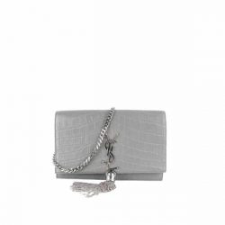 Saint Laurent Kate Monogram Shoulder Bag Crocodile Gray 20Cm