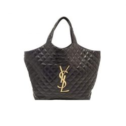 Saint Laurent Icare Shopping Bag In Quilted Lambskin Black Gold 40Cm