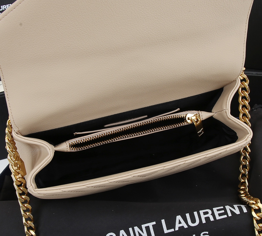 Saint Laurent College Medium Chain Bag In Quilted Leather Beige 24Cm 600279Brm072721 - Image 3