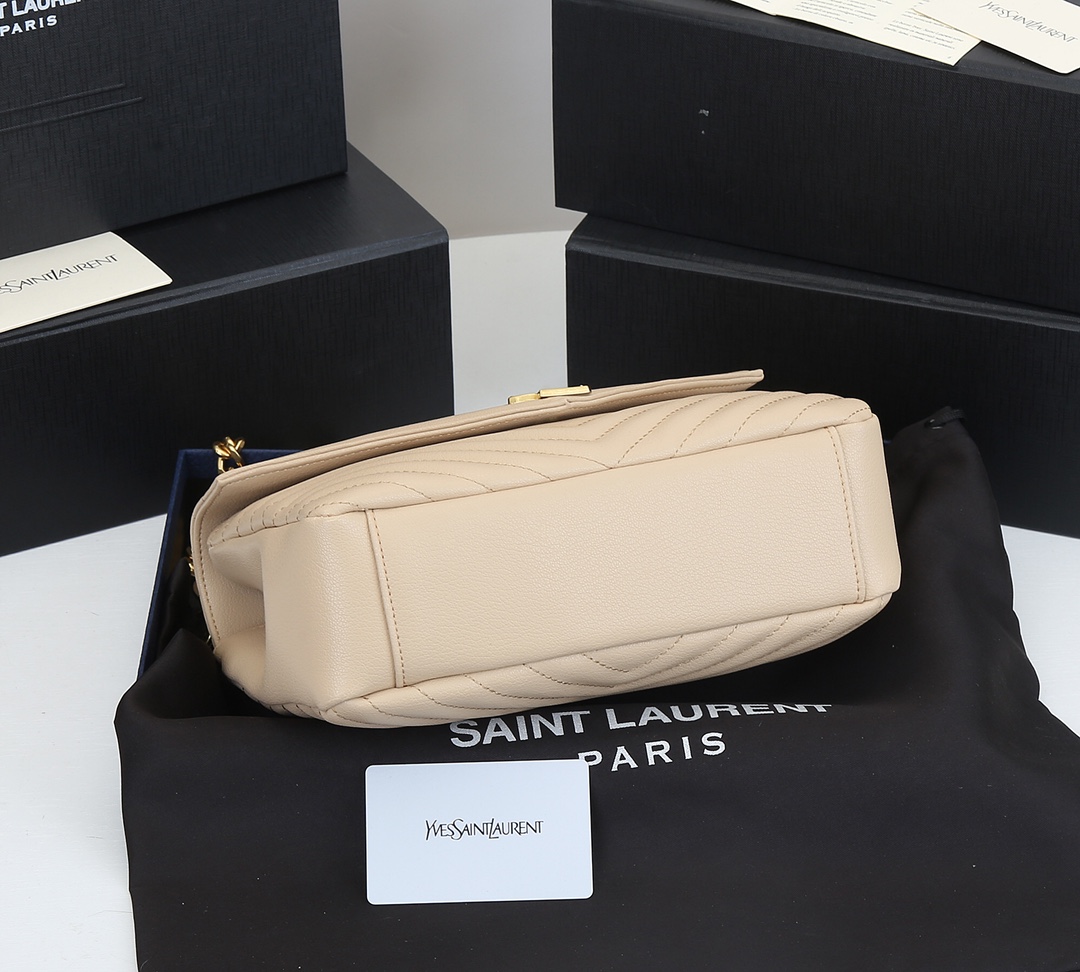 Saint Laurent College Medium Chain Bag In Quilted Leather Beige 24Cm 600279Brm072721 - Image 7