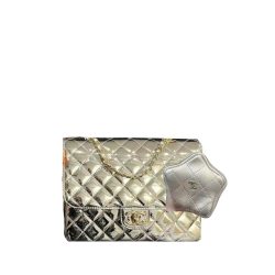 Chanel Flap Backpack And Star Coin Purse Metallic Lambskin Silver 23Cm