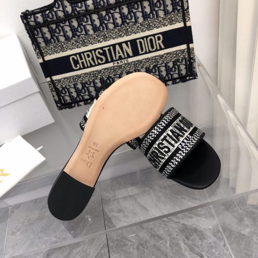 Dior Dway Heeled Slide Embroided Cotton Black - Image 9