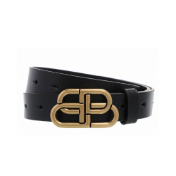 Balenciaga Large Black Leather Belt With Gold Metal 3Cm