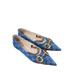 Gucci Gg Denim Series Women's Horsebit Flat Ballet Shoes