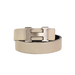 Hermes Belt Togo Swift Silver Buckle Grey 2.4Cm
