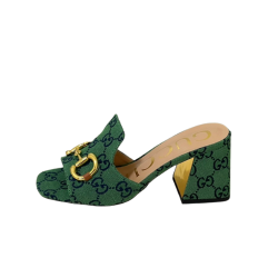 Gucci Women's Slide Monogram Sandal With Horsebit Green